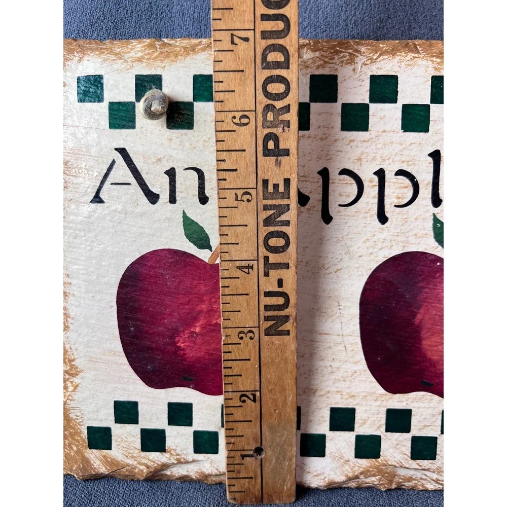 Vintage Country Farmhouse An Apple A Day Painted Slate Wall Plaque Sign Decor